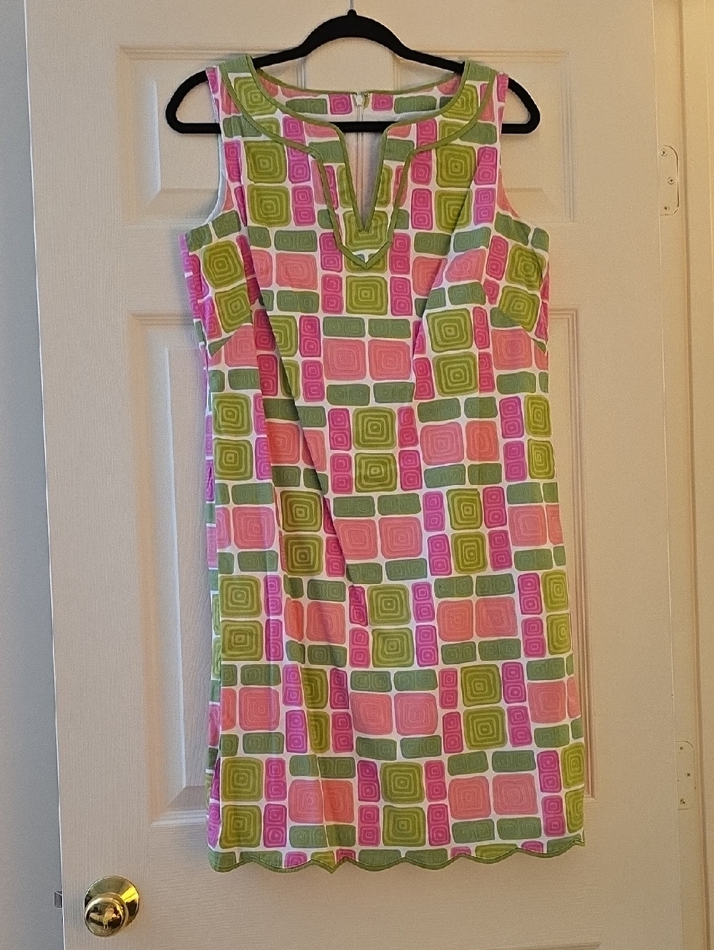 Talbots Pink & Green Geometric Print Dress With Retro Vibes Size 10